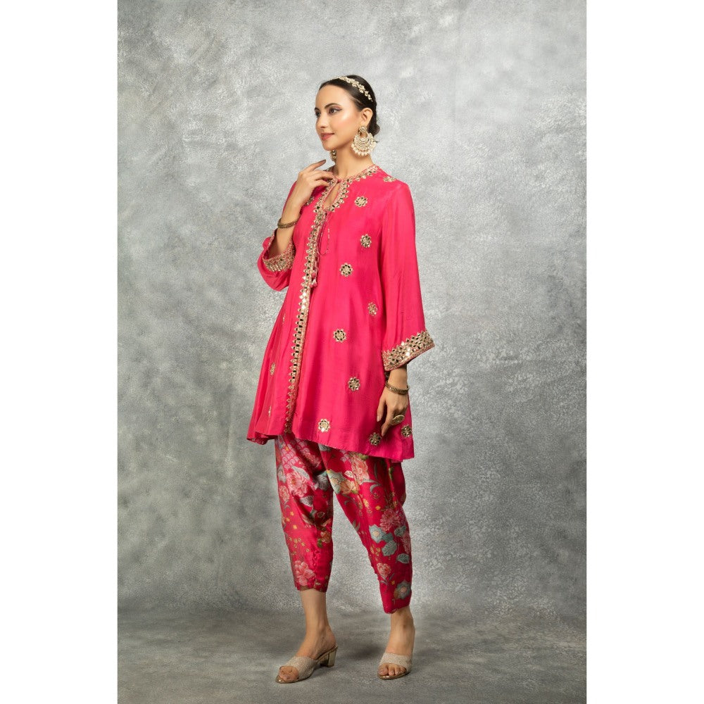 Tanu Malhotra Pink Mirror Embroidered Kurta with Salwar and Dupatta (Set of 3)