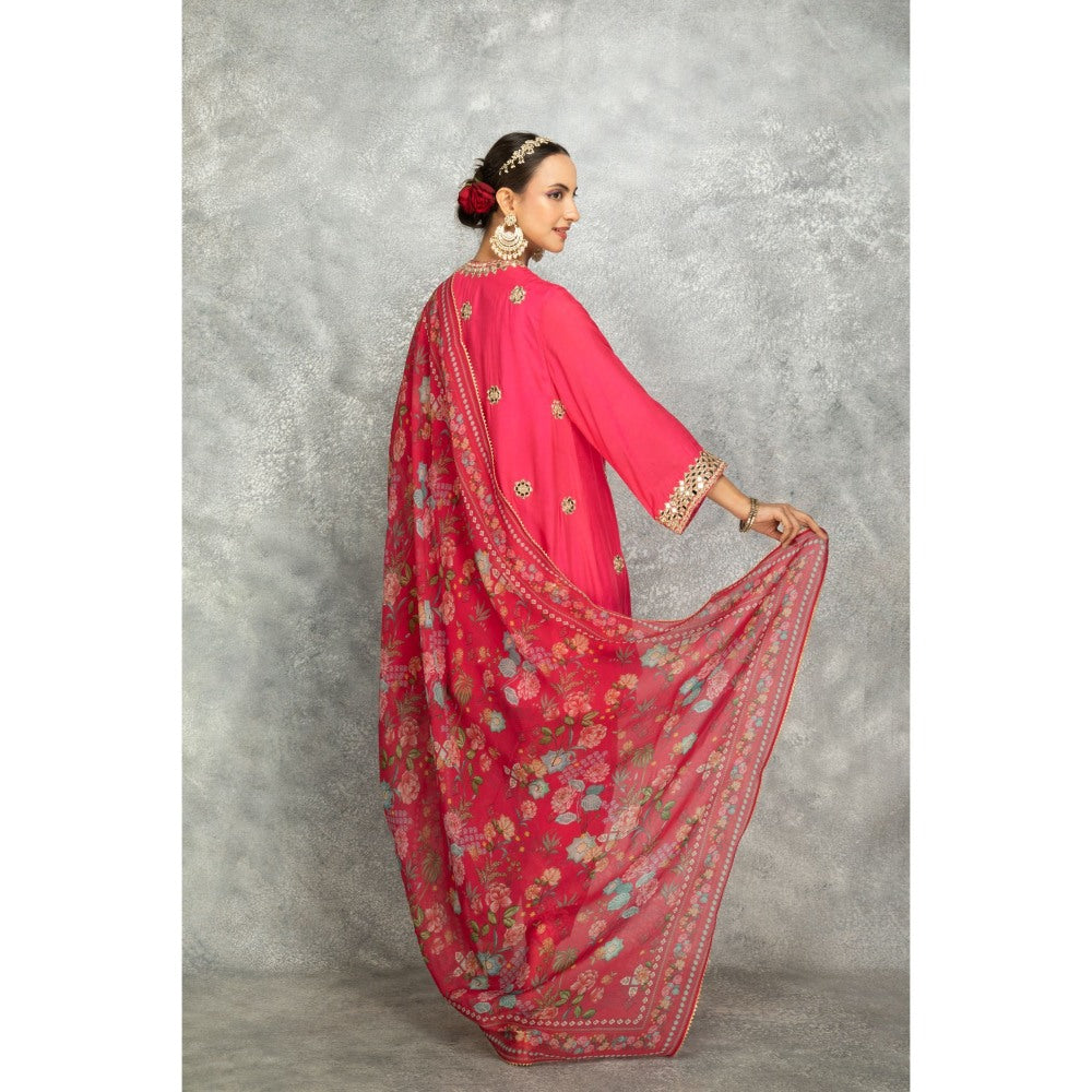 Tanu Malhotra Pink Mirror Embroidered Kurta with Salwar and Dupatta (Set of 3)