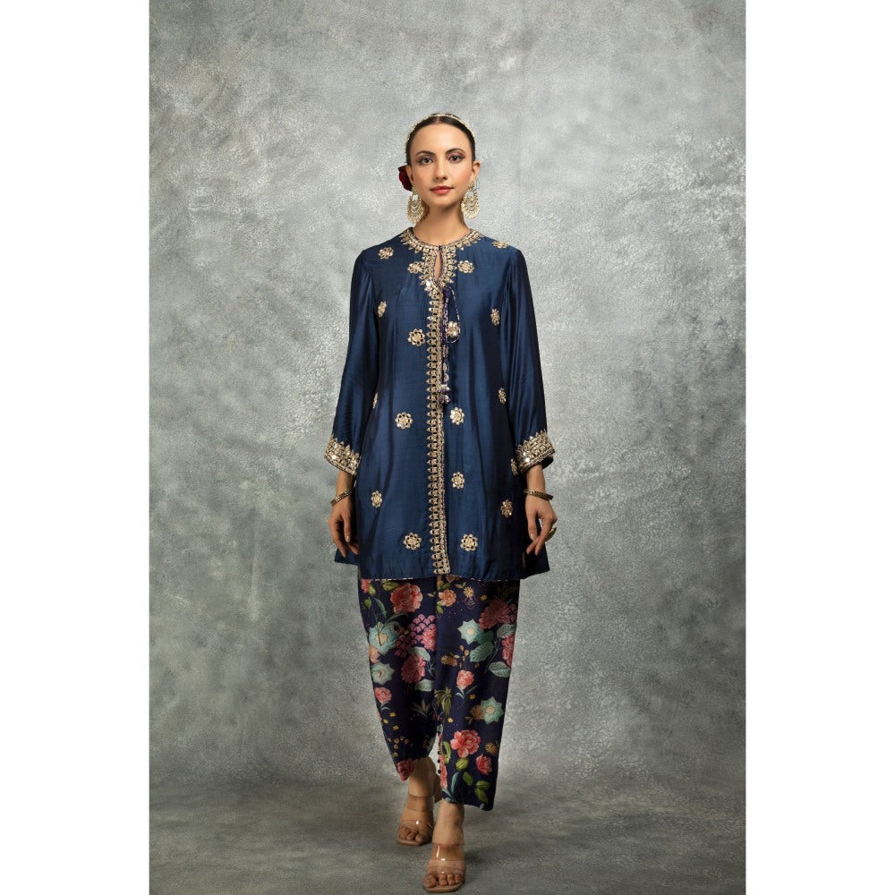 Tanu Malhotra Blue Mirror Embroidered Kurta with Salwar and Dupatta (Set of 3)