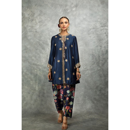 Tanu Malhotra Blue Mirror Embroidered Kurta with Salwar and Dupatta (Set of 3)