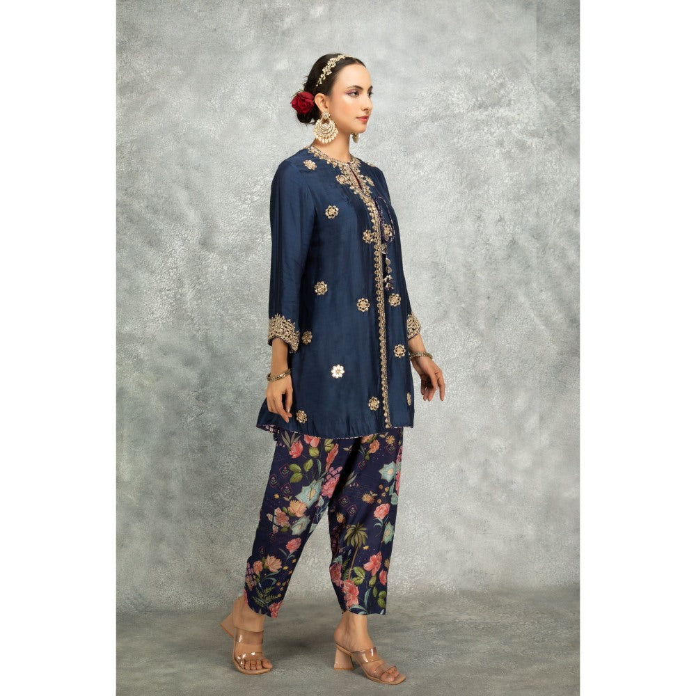 Tanu Malhotra Blue Mirror Embroidered Kurta with Salwar and Dupatta (Set of 3)