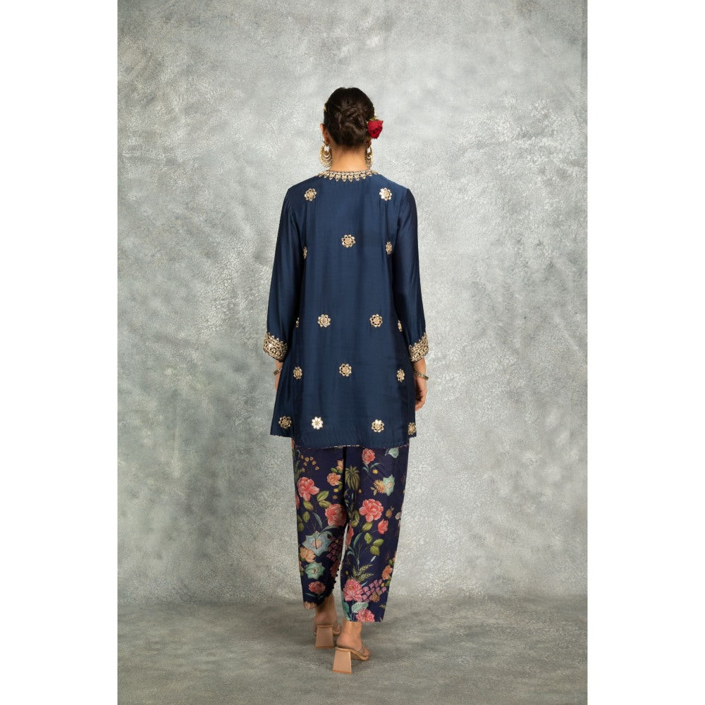 Tanu Malhotra Blue Mirror Embroidered Kurta with Salwar and Dupatta (Set of 3)