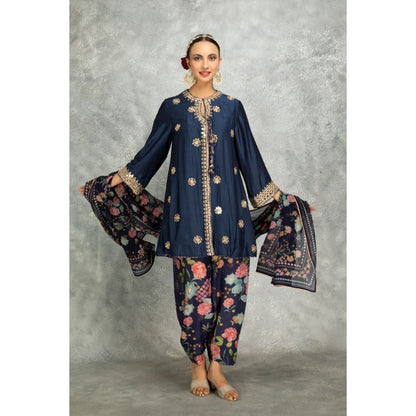Tanu Malhotra Blue Mirror Embroidered Kurta with Salwar and Dupatta (Set of 3)