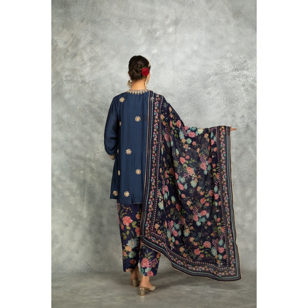 Tanu Malhotra Blue Mirror Embroidered Kurta with Salwar and Dupatta (Set of 3)