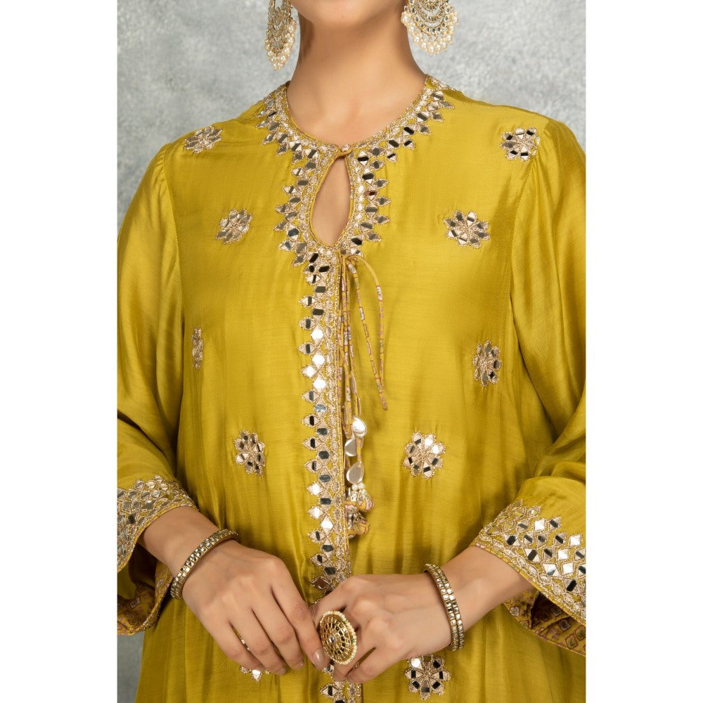 Tanu Malhotra Green Mirror Embroidered Kurta with Salwar and Dupatta (Set of 3)