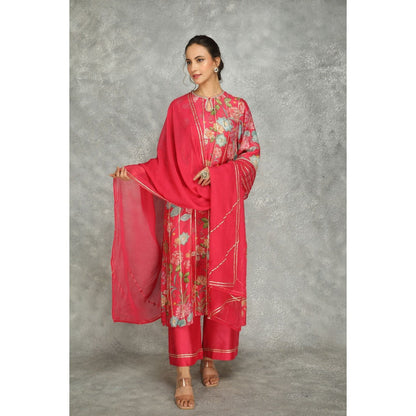 Tanu Malhotra Hot Pink Printed Kurta with Pant and Dupatta (Set of 3)