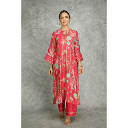 Tanu Malhotra Hot Pink Printed Kurta with Pant and Dupatta (Set of 3)