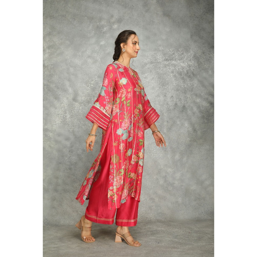 Tanu Malhotra Hot Pink Printed Kurta with Pant and Dupatta (Set of 3)
