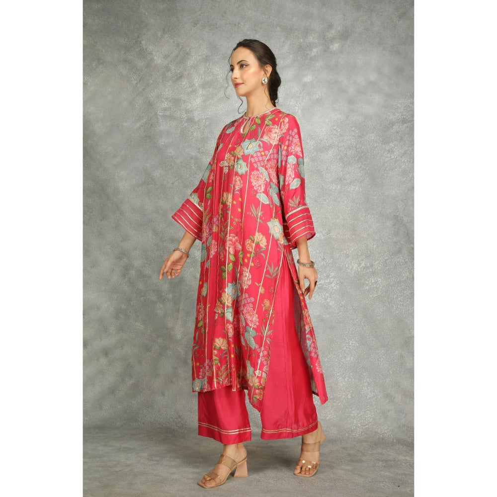 Tanu Malhotra Hot Pink Printed Kurta with Pant and Dupatta (Set of 3)