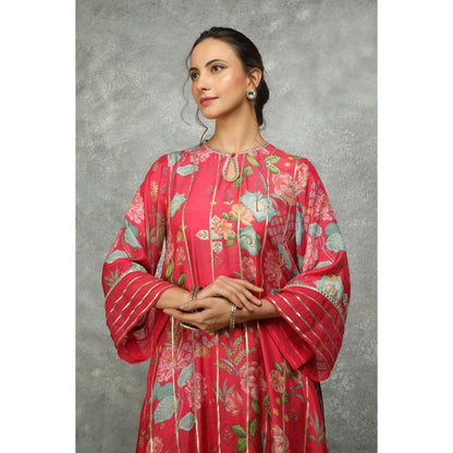 Tanu Malhotra Hot Pink Printed Kurta with Pant and Dupatta (Set of 3)