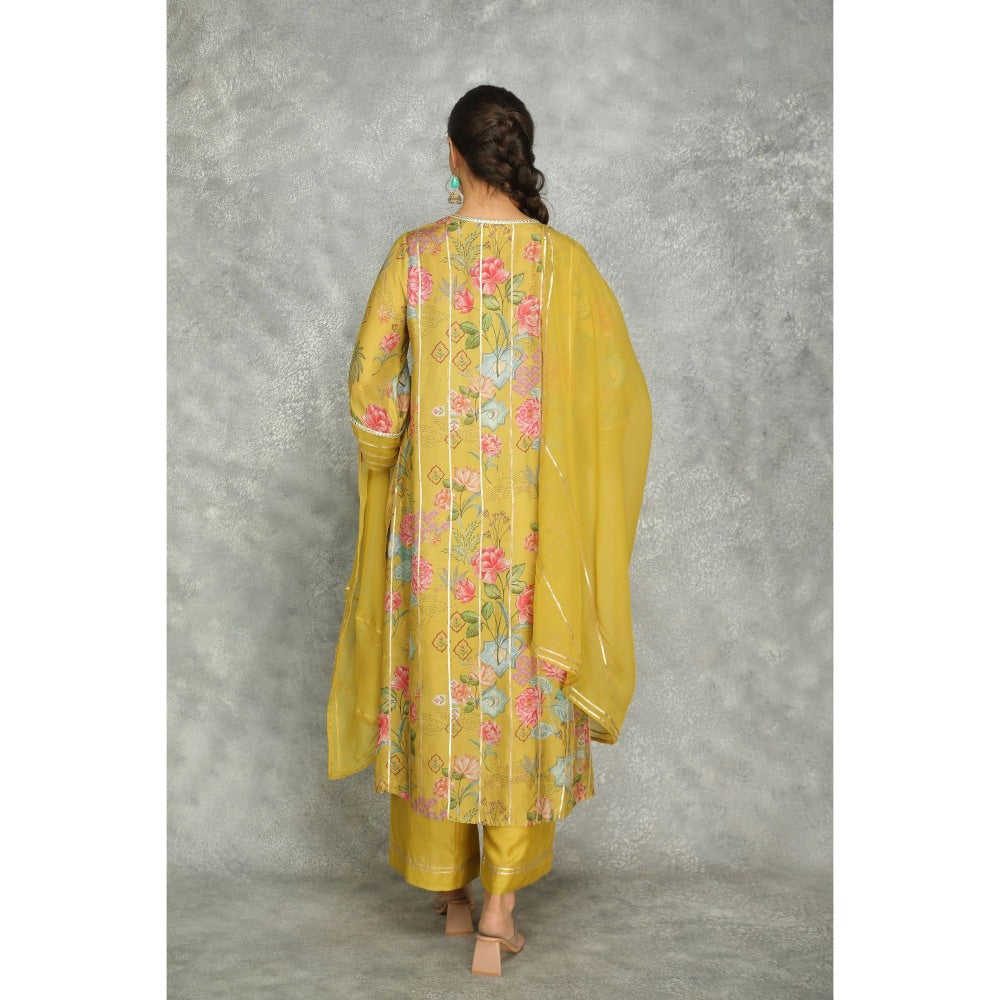 Tanu Malhotra Green Printed Kurta with Pant and Dupatta (Set of 3)