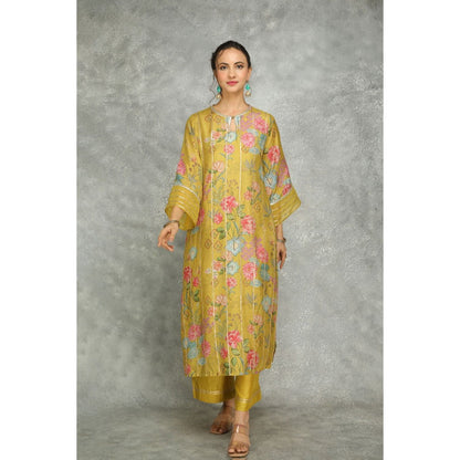 Tanu Malhotra Green Printed Kurta with Pant and Dupatta (Set of 3)