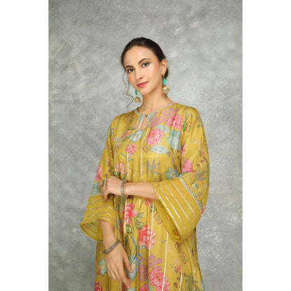 Tanu Malhotra Green Printed Kurta with Pant and Dupatta (Set of 3)