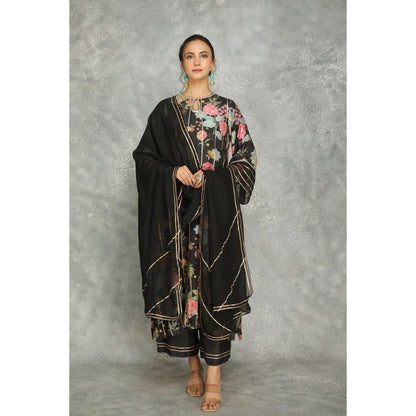 Tanu Malhotra Black Printed Kurta with Pant and Dupatta (Set of 3)