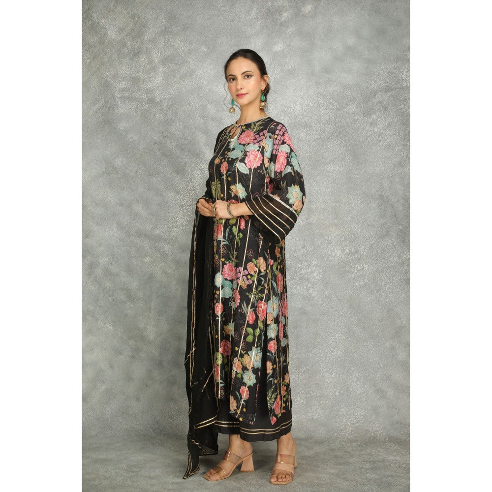 Tanu Malhotra Black Printed Kurta with Pant and Dupatta (Set of 3)