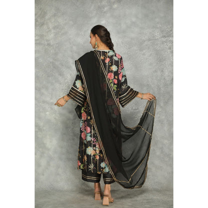 Tanu Malhotra Black Printed Kurta with Pant and Dupatta (Set of 3)