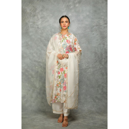 Tanu Malhotra White Printed Kurta with Pant and Dupatta (Set of 3)