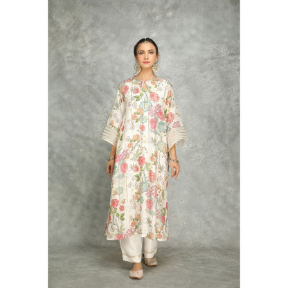 Tanu Malhotra White Printed Kurta with Pant and Dupatta (Set of 3)