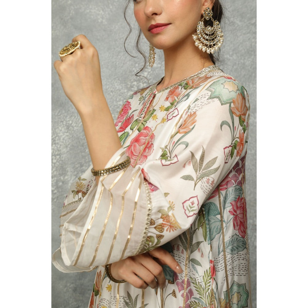 Tanu Malhotra White Printed Kurta with Pant and Dupatta (Set of 3)