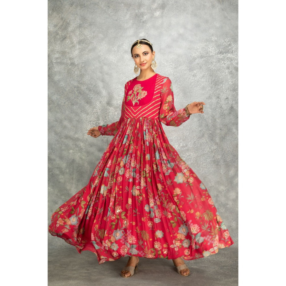 Tanu Malhotra Hot Pink Anarkali with Churidar and Dupatta (Set of 3)