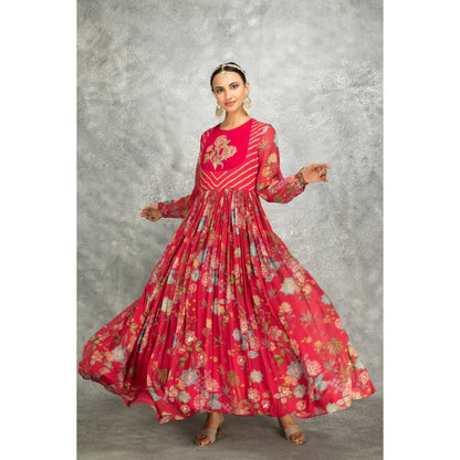 Tanu Malhotra Hot Pink Anarkali with Churidar and Dupatta (Set of 3)