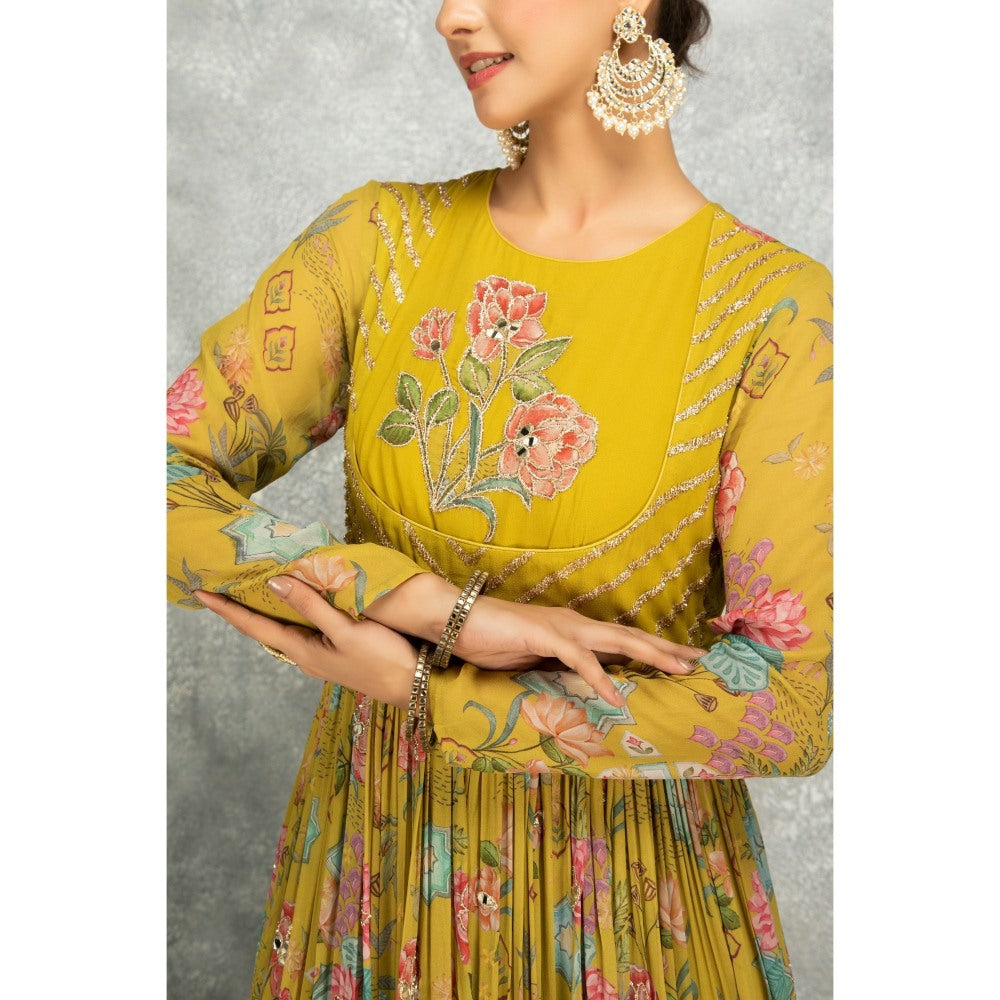 Tanu Malhotra Yellow Anarkali with Churidar and Dupatta (Set of 3)