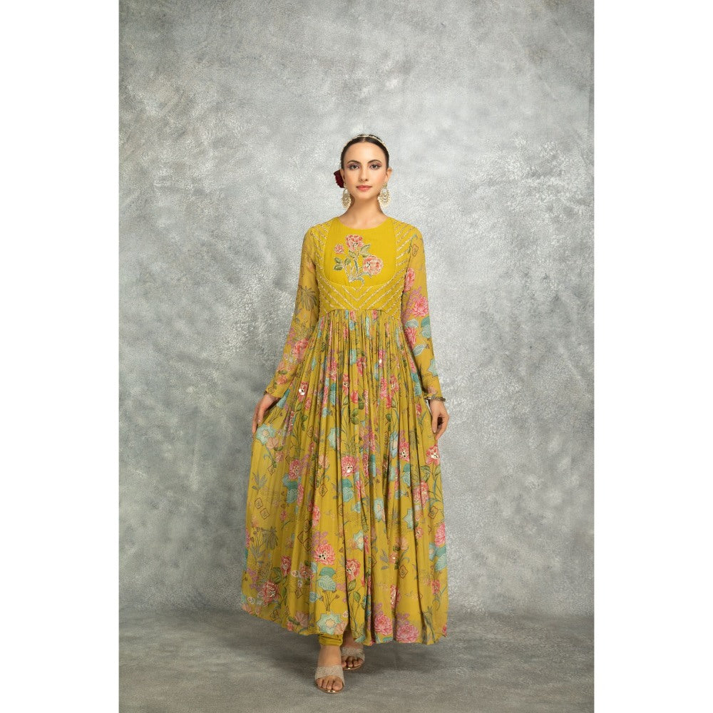 Tanu Malhotra Yellow Anarkali with Churidar and Dupatta (Set of 3)