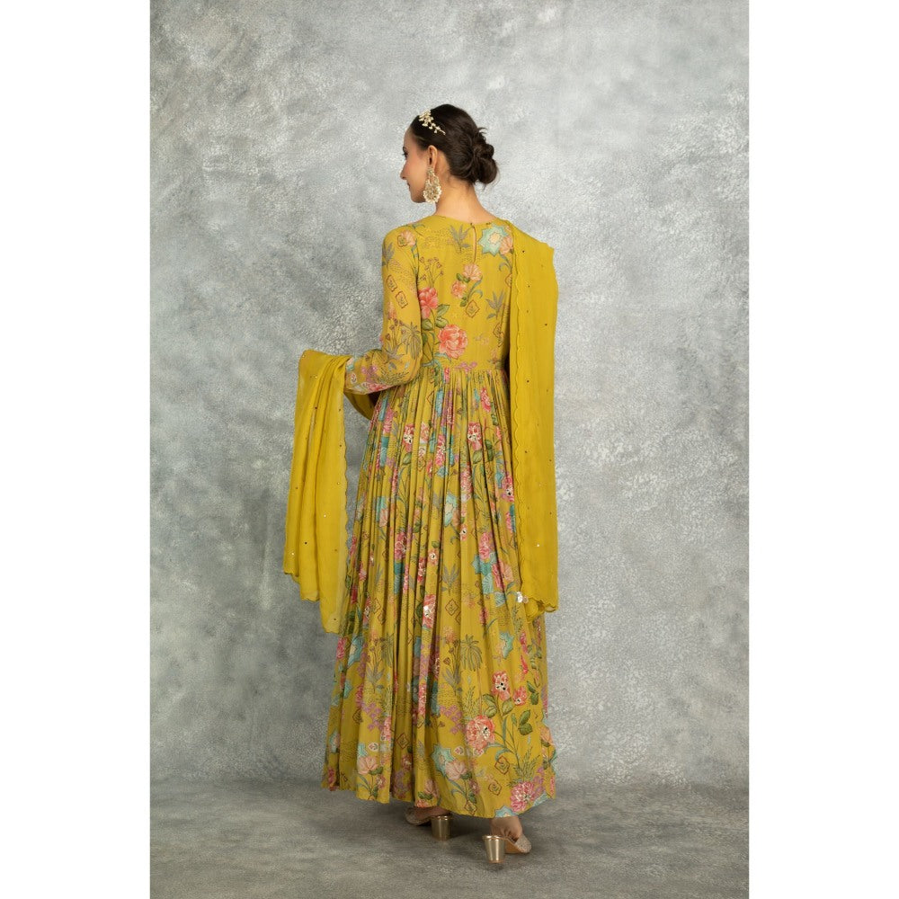 Tanu Malhotra Yellow Anarkali with Churidar and Dupatta (Set of 3)