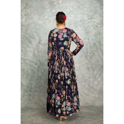 Tanu Malhotra Blue Anarkali with Churidar and Dupatta (Set of 3)