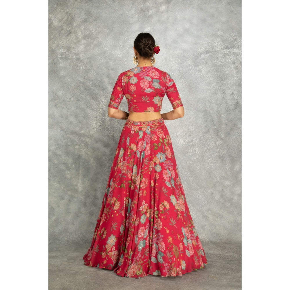 Tanu Malhotra Hot Pink Embroidered Lehenga with Blouse and Dupatta (Set of 3)