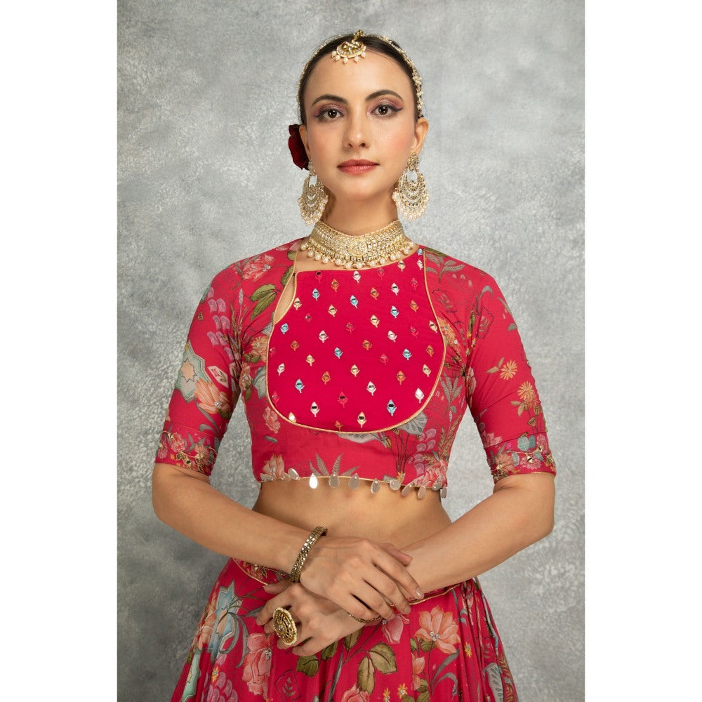 Tanu Malhotra Hot Pink Embroidered Lehenga with Blouse and Dupatta (Set of 3)