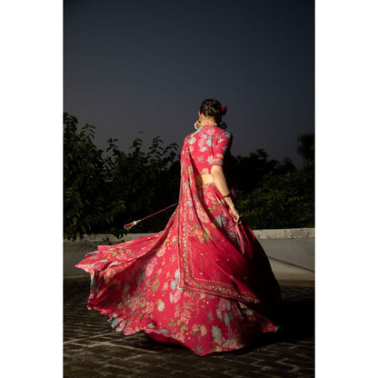 Tanu Malhotra Hot Pink Embroidered Lehenga with Blouse and Dupatta (Set of 3)