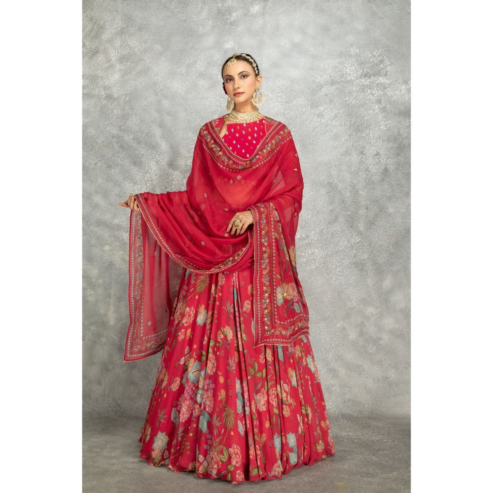 Tanu Malhotra Hot Pink Embroidered Lehenga with Blouse and Dupatta (Set of 3)