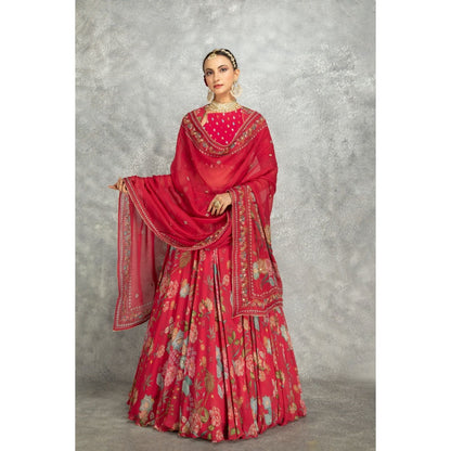 Tanu Malhotra Hot Pink Embroidered Lehenga with Blouse and Dupatta (Set of 3)