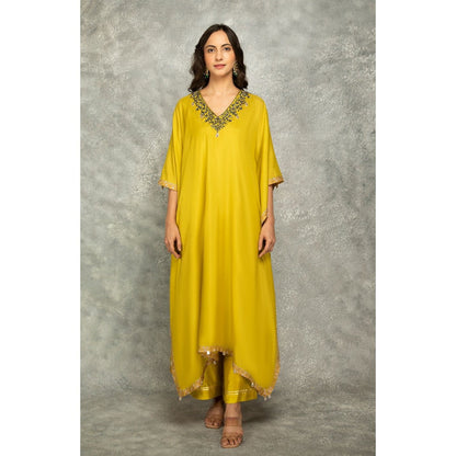 Tanu Malhotra Yellow Embroidered Kaftan with Pant (Set of 2)