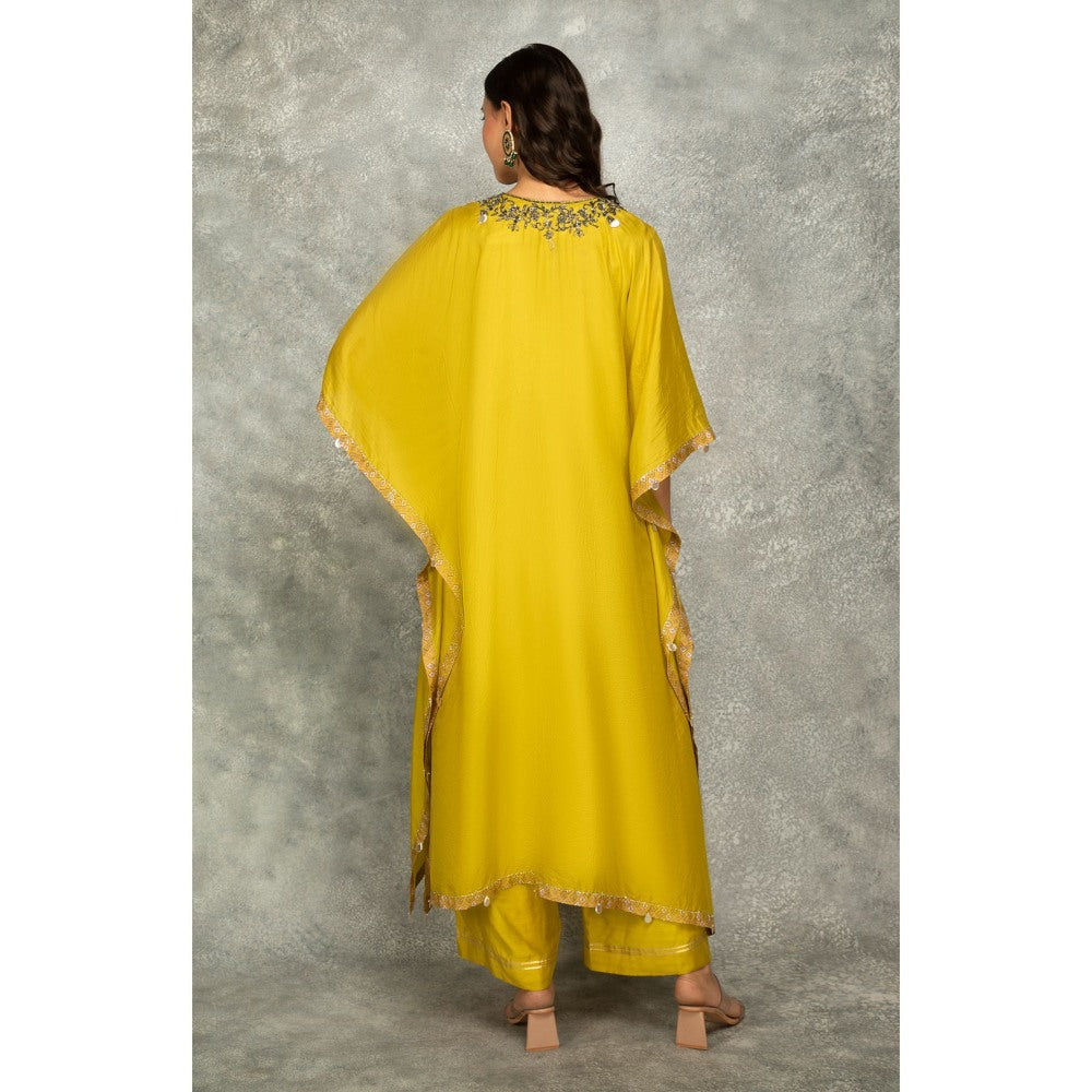 Tanu Malhotra Yellow Embroidered Kaftan with Pant (Set of 2)