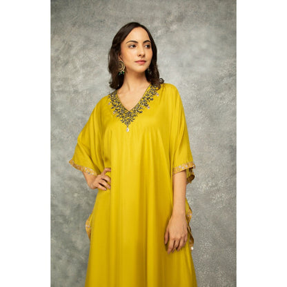 Tanu Malhotra Yellow Embroidered Kaftan with Pant (Set of 2)