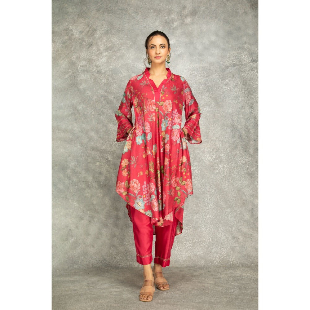 Tanu Malhotra Hot Pink Printed High Low Kurta with Pant (Set of 2)