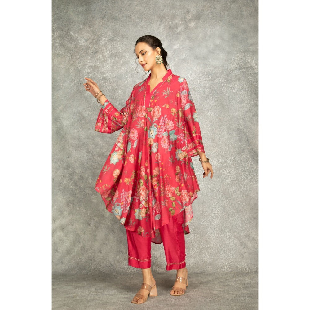 Tanu Malhotra Hot Pink Printed High Low Kurta with Pant (Set of 2)