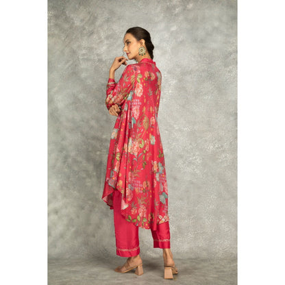 Tanu Malhotra Hot Pink Printed High Low Kurta with Pant (Set of 2)