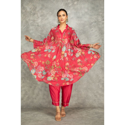 Tanu Malhotra Hot Pink Printed High Low Kurta with Pant (Set of 2)