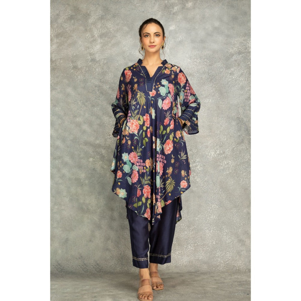 Tanu Malhotra Blue Printed High Low Kurta with Pant (Set of 2)