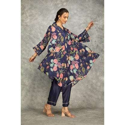 Tanu Malhotra Blue Printed High Low Kurta with Pant (Set of 2)