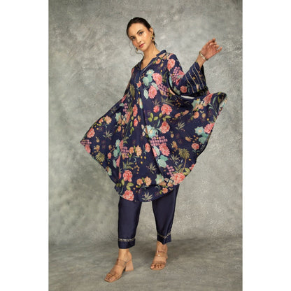 Tanu Malhotra Blue Printed High Low Kurta with Pant (Set of 2)