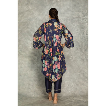 Tanu Malhotra Blue Printed High Low Kurta with Pant (Set of 2)