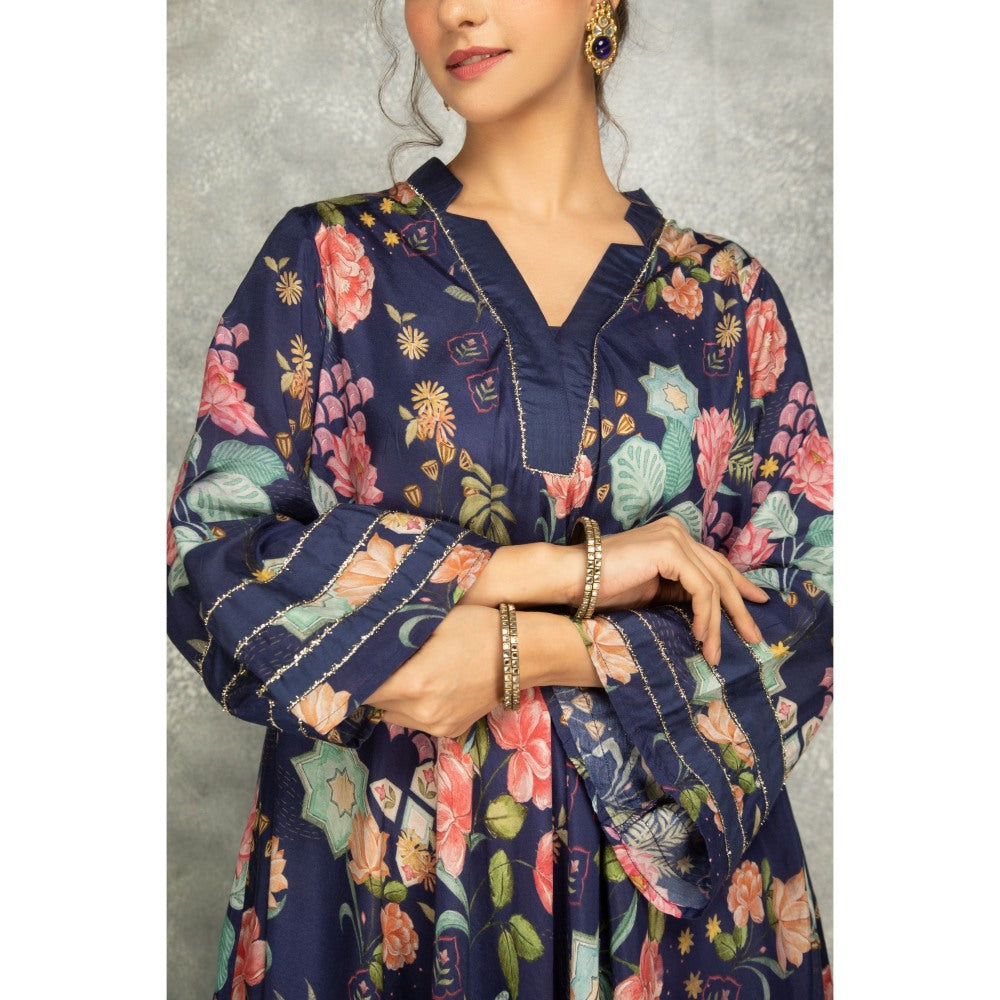 Tanu Malhotra Blue Printed High Low Kurta with Pant (Set of 2)