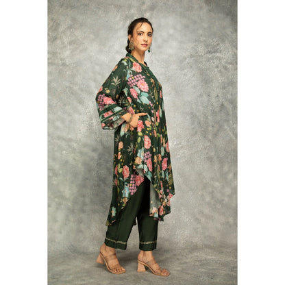 Tanu Malhotra Forest Green Printed High Low Kurta with Pant (Set of 2)