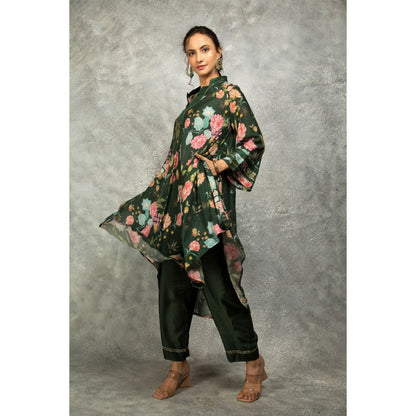 Tanu Malhotra Forest Green Printed High Low Kurta with Pant (Set of 2)