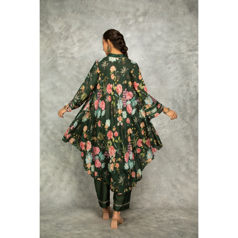 Tanu Malhotra Forest Green Printed High Low Kurta with Pant (Set of 2)