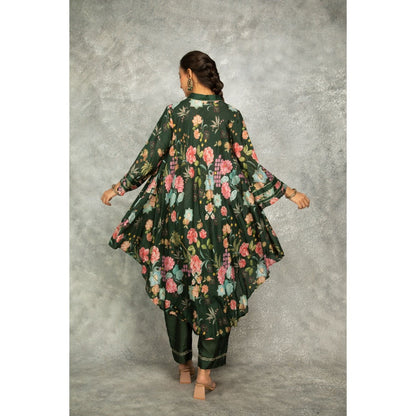 Tanu Malhotra Forest Green Printed High Low Kurta with Pant (Set of 2)